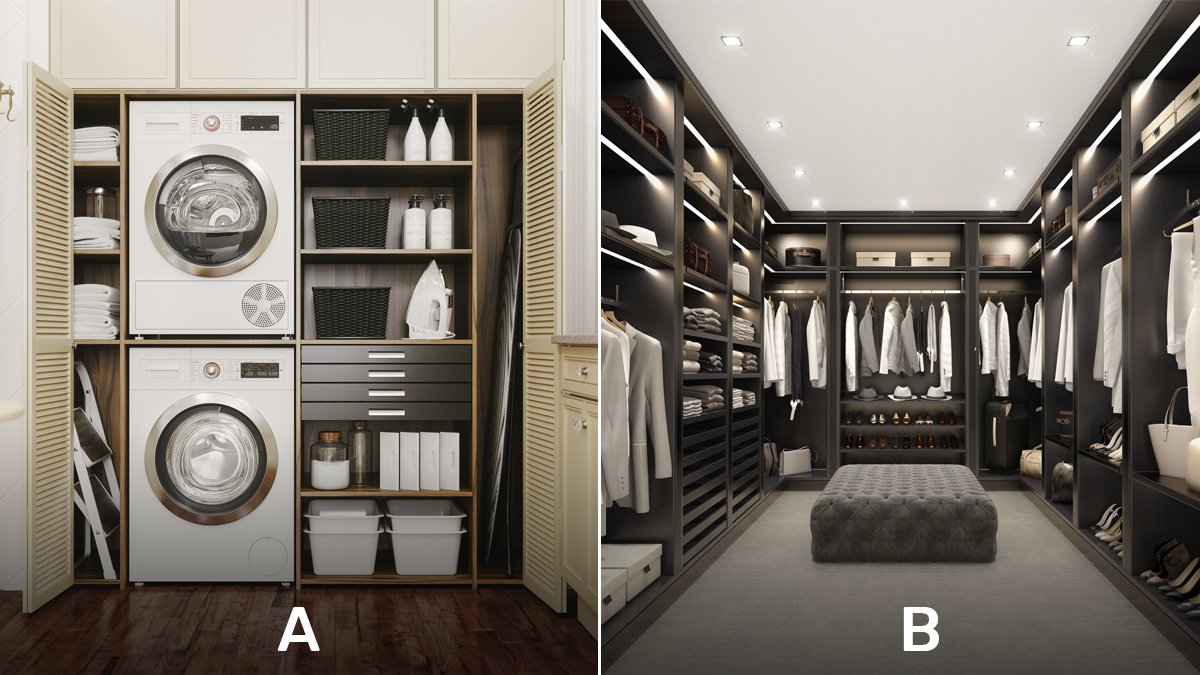 realtordotcom's tweet photo. Would you rather have a home with: (A) laundry room or (B) walk-in closet? 🤔 https://t.co/QaYXXnM1oa