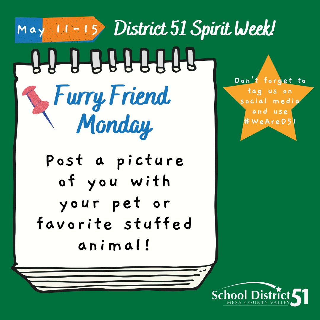Let's kick off our Spirit Week with some cuteness! Show us your pet or favorite stuffed animal! #WeAreD51 #KeepItPositive