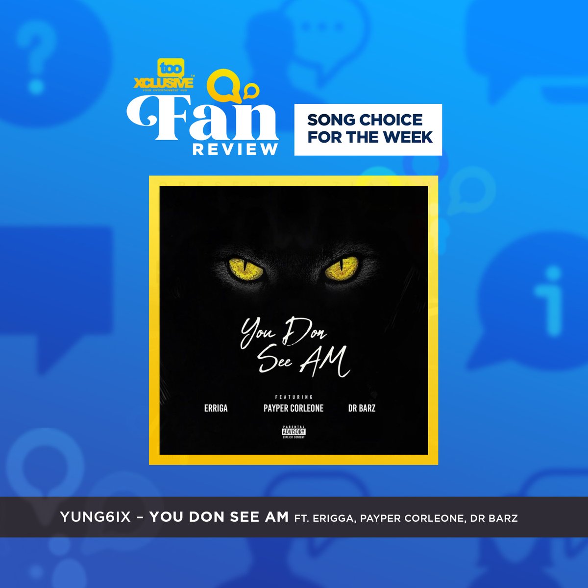tooXclusive_com's tweet photo. Hey fans!!! This week #txfanreview we ask what is your take on Yung6ix – “You Don See Am” ft. Erigga, Payper Corleone, Dr Barz
As usual your response will be published on our website with full credit to you.
#txmusic #txfans #afrobeats #tooxclusive #tooxclusivemusicreview https://t.co/RYcXhGaXal