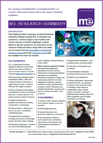 MEAssociation's tweet image. We have a new Factsheet available, titled "What the research is telling us about the pathology of ME." This leaflet provides a summary of what biomedical research is telling us about M.E. 

It is now available to download on our website: meassociation.org.uk/2020/05/me-awa…