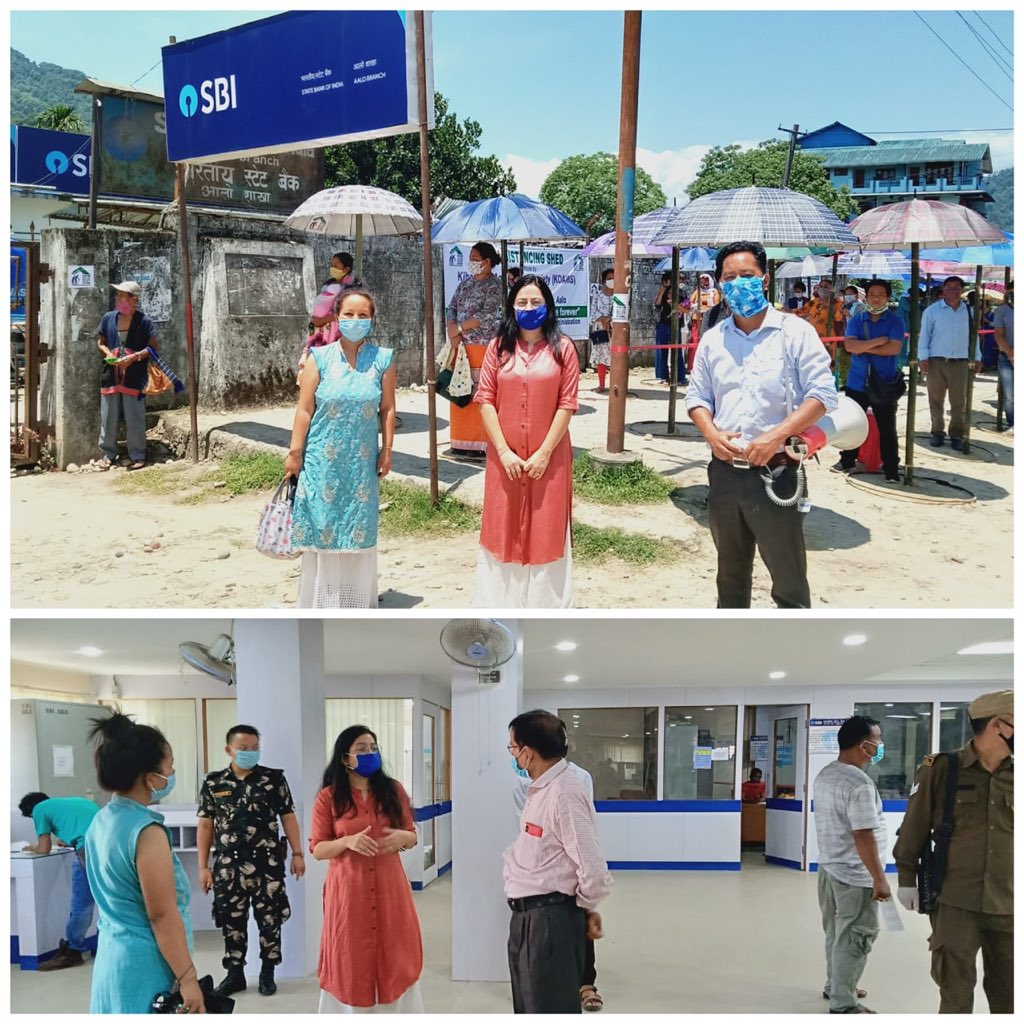 Innovation for #Covid_19 at Aalo. Locally made cane rings along with umbrellas have been installed at SBI Aalo to protect customers from sun and rain and also maintain #SocialDistancing 
<a href="/KirenRijiju/">Kiren Rijiju</a> <a href="/PemaKhanduBJP/">Pema Khandu པདྨ་མཁའ་འགྲོ་།</a> <a href="/PMOIndia/">PMO India</a> <a href="/tumkebagra/">Tumke Bagra</a> <a href="/nyamarkarbak/">Nyamar Karbak (Modi Ka Parivar)</a> <a href="/JiniKento/">Kento_jini</a>