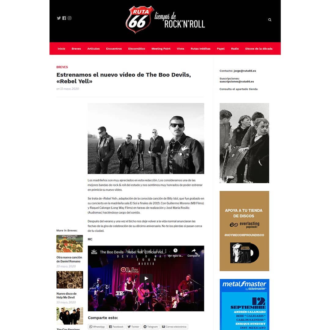 Estrenamos videoclip en &lt;a href=&#34;/ruta66mag/&#34;&gt;Ruta 66&lt;/a&gt;:
ruta66.es/2020/05/breves…

Yippee Ki-Yay!!
theboodevils.com