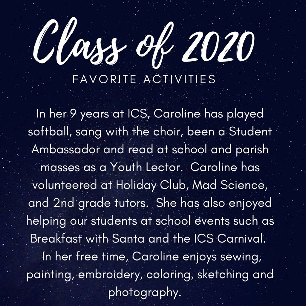 mrsdangelo_ICS's tweet image. We continue the Class of 2020 spotlights today with Caroline Majano! Caroline is a ray of sunshine who models Christian value and service! Congrats on all of your achievements, Caroline! Your ICS family is proud of you! #GreatGrad🎓 #IncredibleCatholicStudent #Classof2020