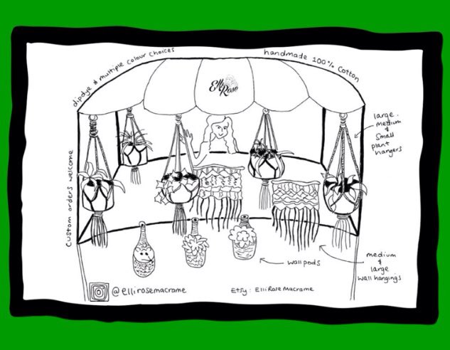 Have you visited our virtual market yet?
All stalls are illustrated by the traders adding that lovely personal touch.
One of the most beaut stalls is this one from Elli Rose Macramé!
See stallmcr.com/virtualstall to visit and get your hands on some plant hangers and wall pods!