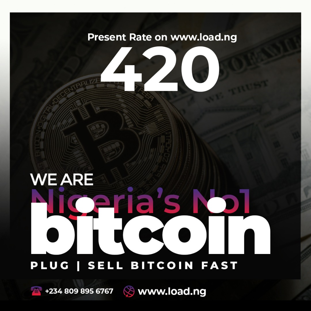 Loadafrica's tweet photo. We are Nigeria's No1 Bitcoin Automated System.
Sell as high as 420#/$ on https://t.co/z6Gu70iLxJ
#LoadNG #Bitcoin #Cypto https://t.co/Rp4cLWXPot