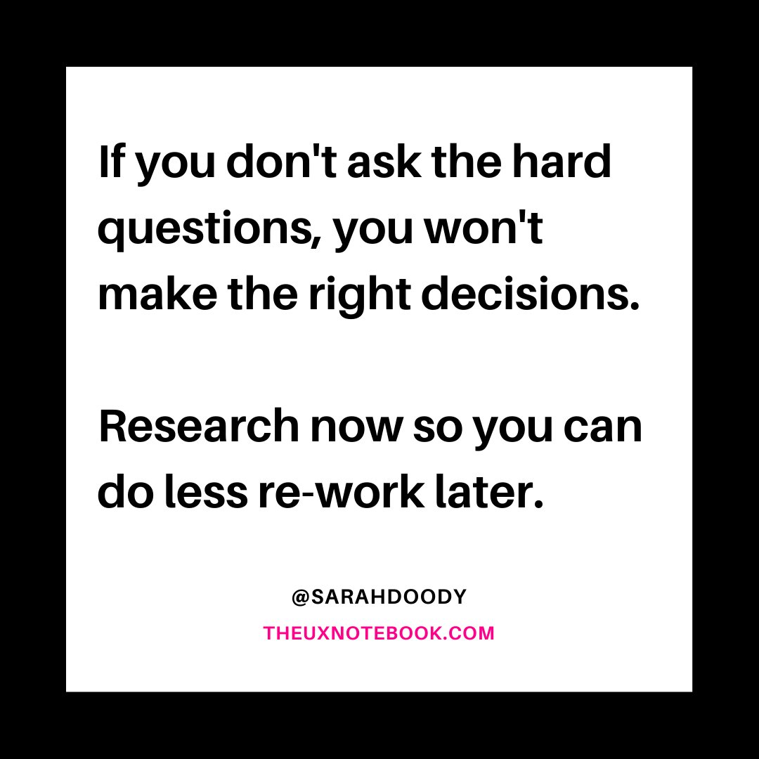 If you don't ask the hard questions, you won't make the right decisions.

Research now so you can do less re-work later.

#ux #uxdesign #prodmgmt #userexperience #productmanagement #design #userresearch #entrepreneur