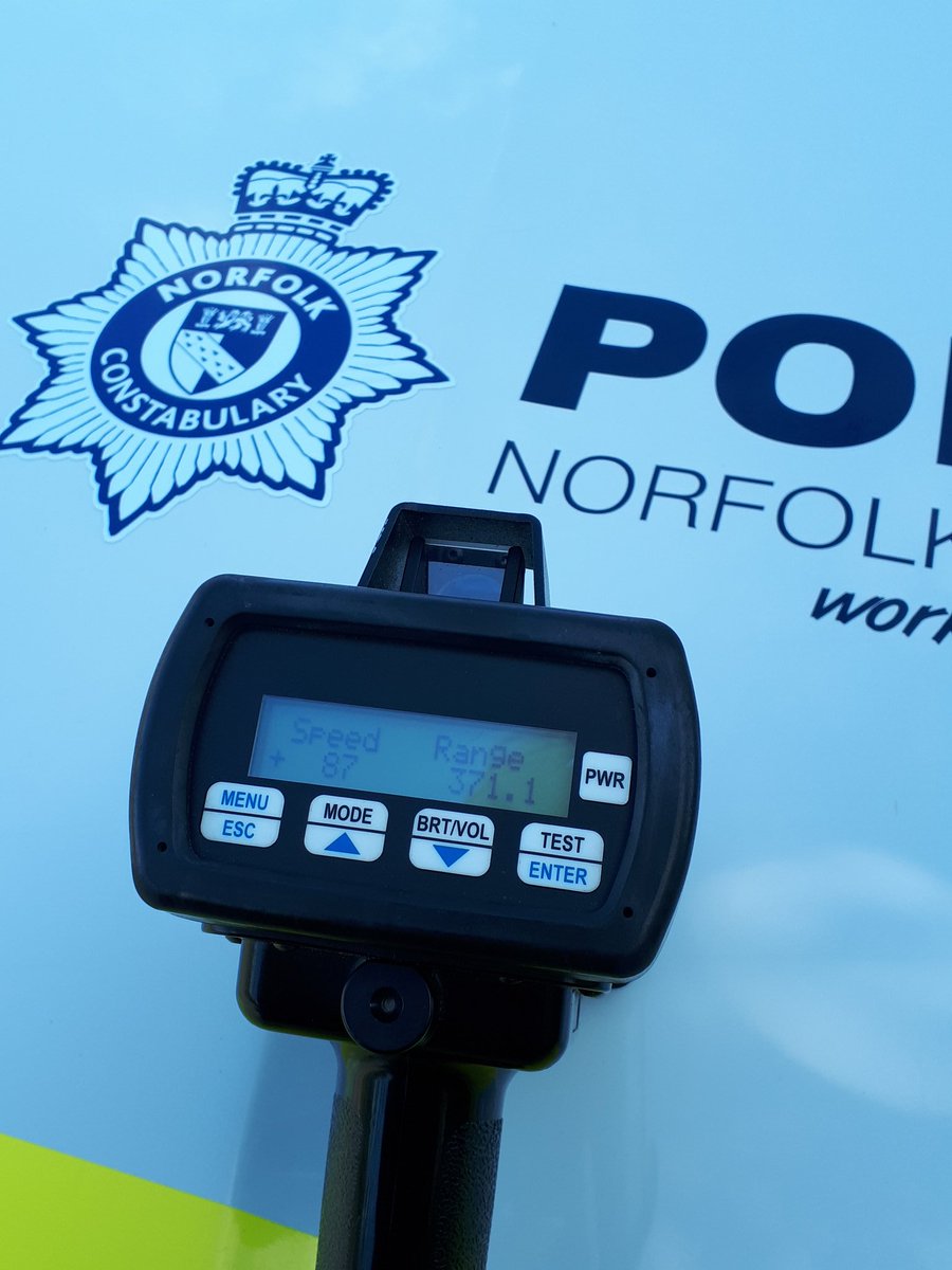 NSRAPT's tweet photo. Team 3 have just stopped a vehicle on the #A47 #NorthTuddenham travelling at 87MPH Driver has been issued a Traffic Offence Report #Fatal4 #slowdown #speedkills #PC1807 #PC1643 https://t.co/tOEfh9Ub97
