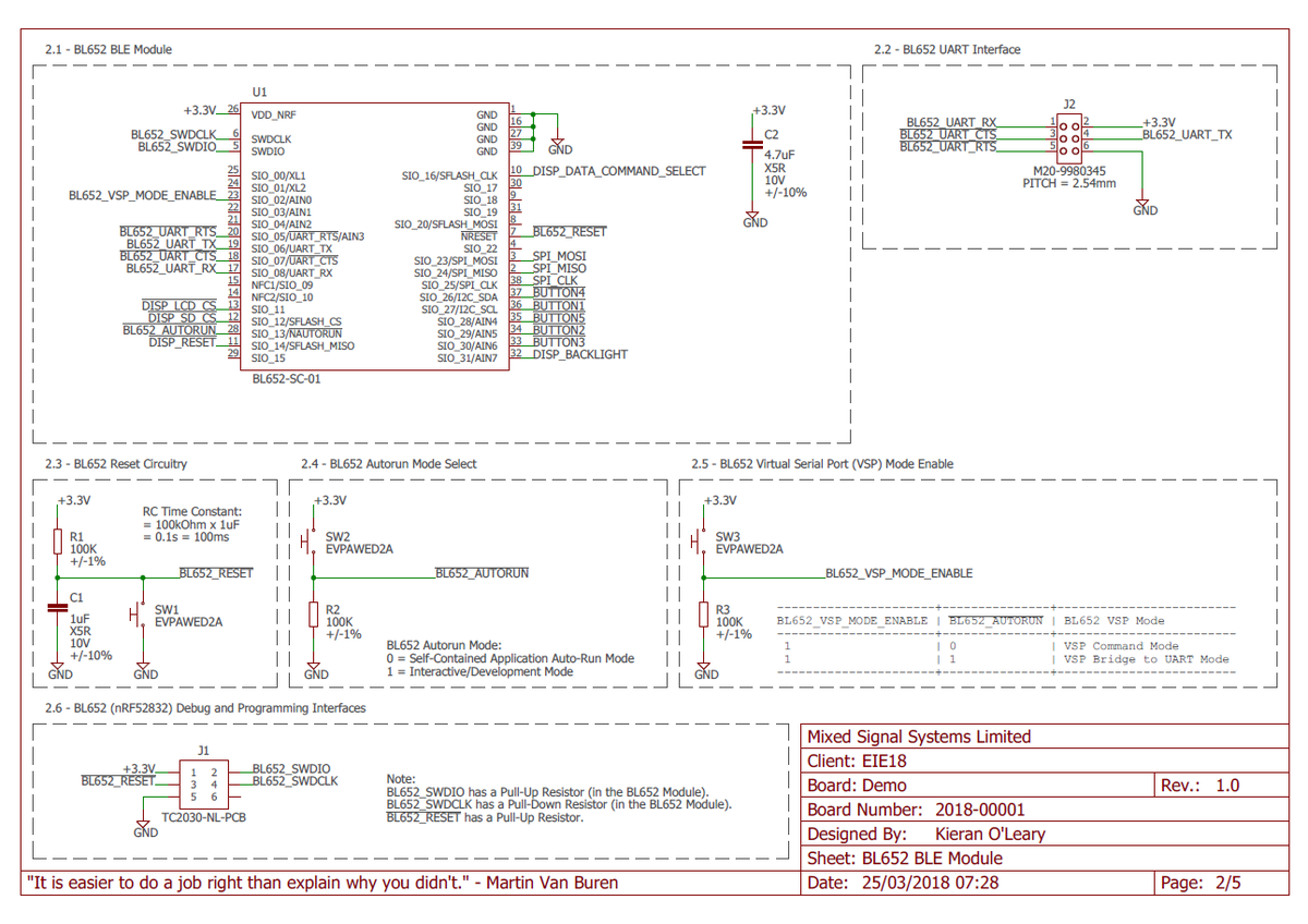 OLearyKieran's tweet photo. During @TheAmpHour episode this week, I mentioned that at @MixedSignalSys we number each section of our schematics to allow for effective schematic reviews when working remotely. The section numbers/titles can be exported to a CSV file using a script. Sample schematic shown here. https://t.co/I2KVlMy3UQ