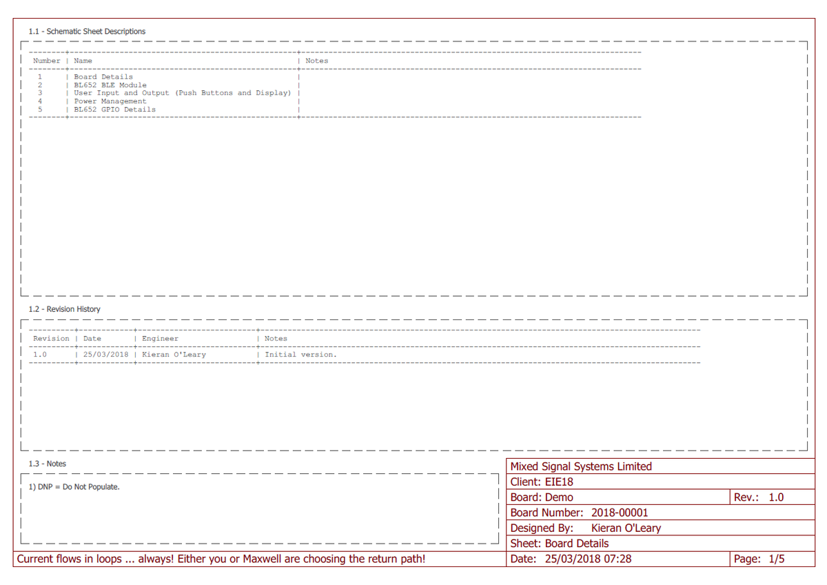 OLearyKieran's tweet photo. During @TheAmpHour episode this week, I mentioned that at @MixedSignalSys we number each section of our schematics to allow for effective schematic reviews when working remotely. The section numbers/titles can be exported to a CSV file using a script. Sample schematic shown here. https://t.co/I2KVlMy3UQ