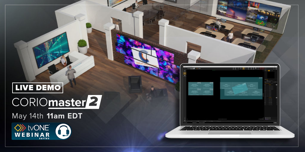 tvONEusa's tweet photo. Join our live demo this Thursday to see the new CORIOgrapher design software for our CORIOmaster2 video processor. Sign up: https://t.co/CSvuQreJLS
#livedemo #coriomaster2 #videoprocessing #videowalls #4K #8K #tvone https://t.co/eO2Iic0jce
