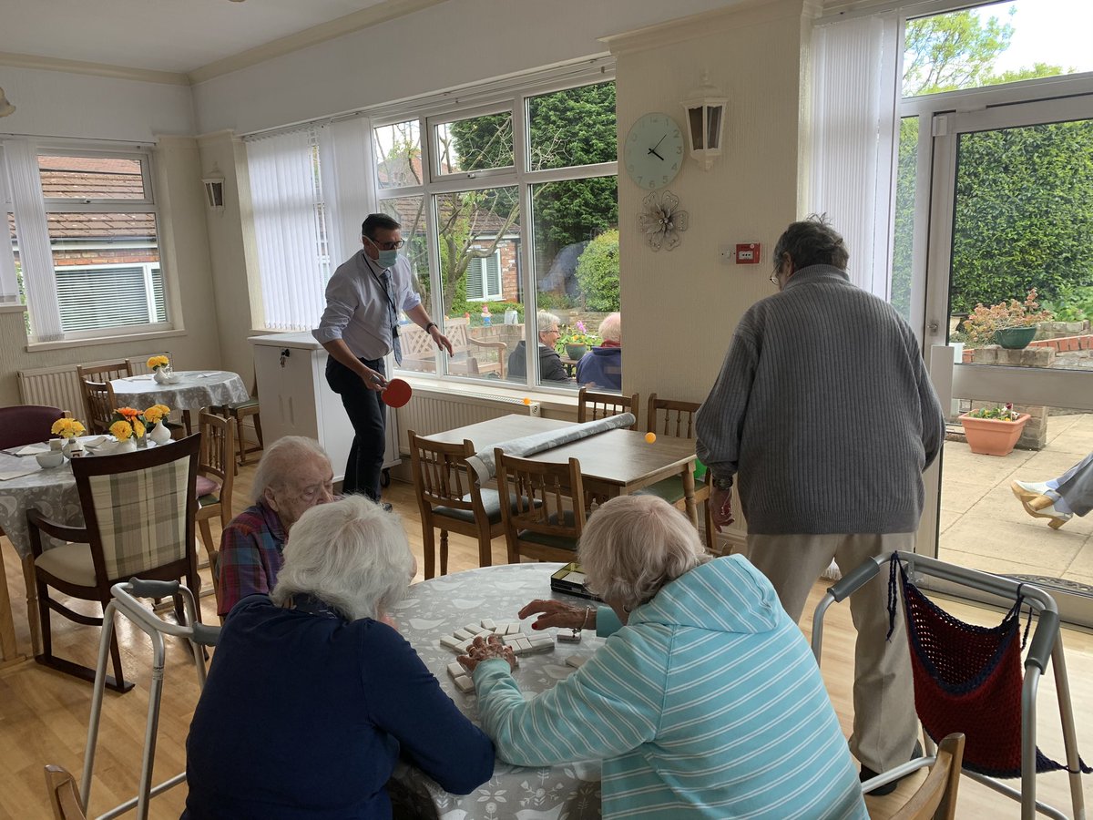 HouseAshbourne's tweet photo. Dominos and table tennis... even the boss joined in 🏓🎲
#StayHome #lockdown #carehome #games https://t.co/pefwsAEMCn