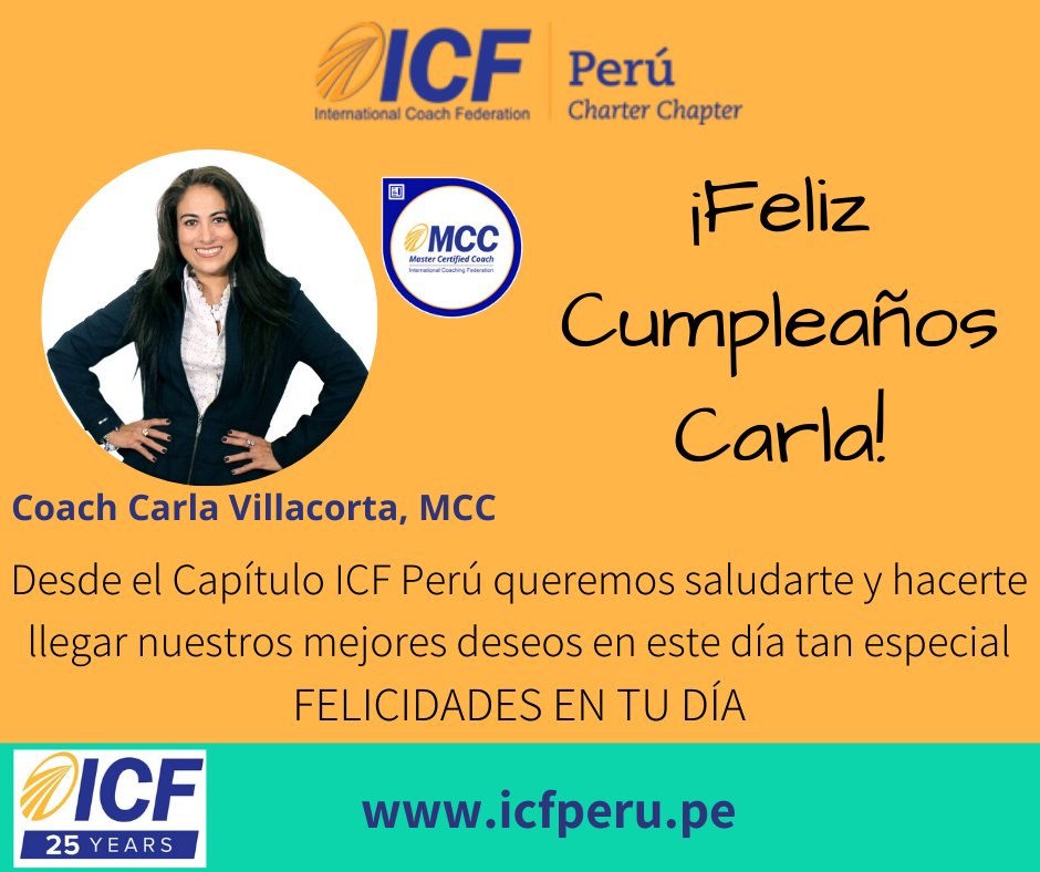 Feliz Cumpleaños Carla!
Hoy celebramos el cumpleaños de nuestra querida miembro Coach Carla Villacorta, MCC en el Capítulo ICF Perú. Nuestra primera Master Certified Coach!
Te saludamos con cariño y que todos tus proyectos se cumplan.