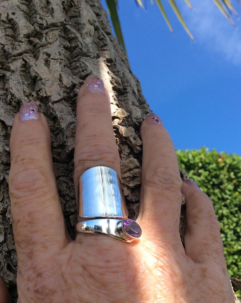 Fresh out of the #workshop #amethyst #silver #spoonring hallmarked #Birmingham 1973 the semi-precious stone is original to the spoon! I can adjust to size M N O P Q R or S @AssayOffice @AngleseyScMedia #anglesey #ukmade #northwales #wales #handmade #jaspersparkle