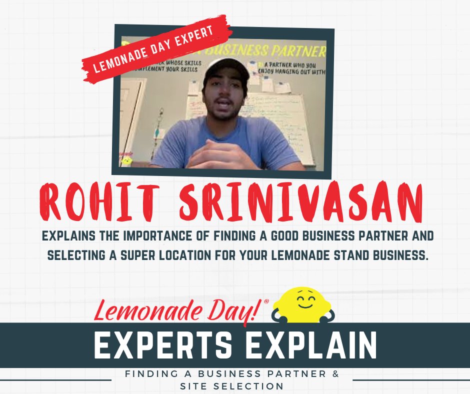 LemonadeDay's tweet photo. #MotivationMonday post! Watch the next video of our Lemonade Day Experts Explain Series where Rohit, a dear LD Alumni, talks about finding a business partner & site selection: https://t.co/U0Sx9hicLC
#LDExpertsExplain #LemonadeDay https://t.co/QiXCFu8XGf