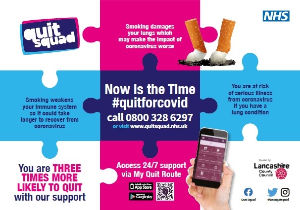 JenQuitSquadNL's tweet photo. Thinking about #stoppingsmoking in #lockdown? #quitforcovid with @LancsQuitSquad Call 0800 328 6297 or visit https://t.co/ySMaPNb6xd @bay_medical @MBResp @UHMBT @BlackpoolHosp @LancasterMedics @Ash_Tree_House @QueenSqSurgery @FleetwoodGP @MorecambeBayCCG @FyldeCoastCCGs https://t.co/X9rDeBvRZ1