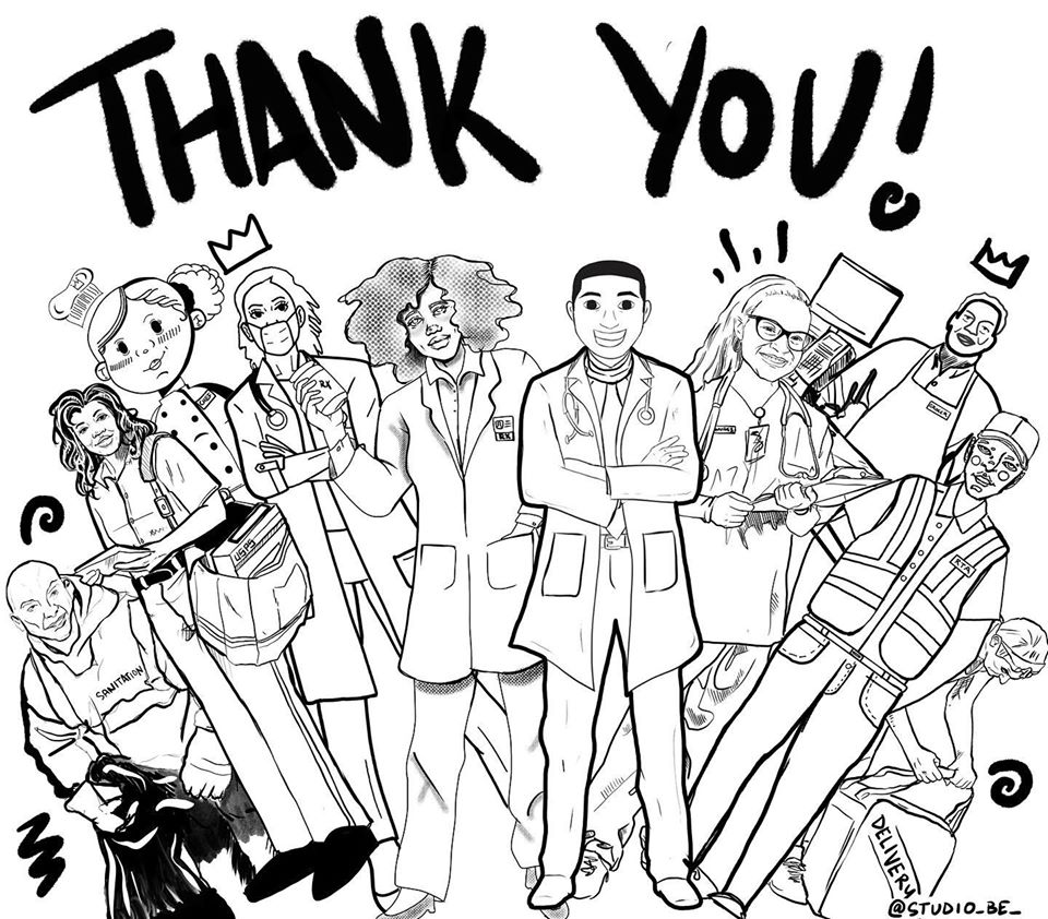 NewcombMuseum's tweet photo. It's #MuseumWeek - the worldwide festival for cultural institutions on social media! Brandan Bmike Odums, Studio Be, and the young artists of BE Lite 504 created the photo below as a way to thank the frontline workers and #heroesMW that are serving our communities daily! https://t.co/Nu4dwDoUeK