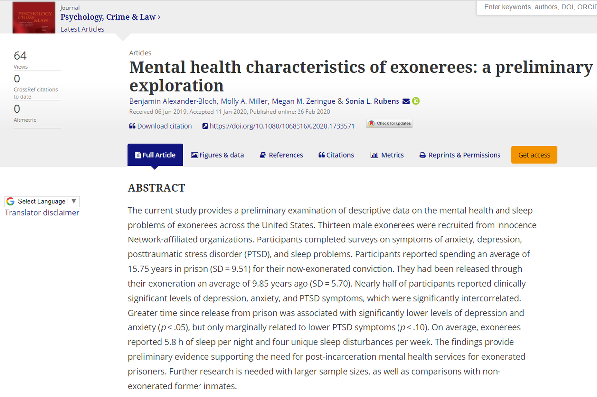Apa Division 18 Criminal Justice Section Alexander Bloch B Miller M A Zeringue M M Rubens S L Mental Health Characteristics Of Exonerees A Preliminary Exploration Psychology Crime Apa Division 18 Criminal Justice Section Alexander Bloch B Miller M A Zeringue M M Rubens S L Mental Health Characteristics Of Exonerees A Preliminary Exploration Psychology Crime