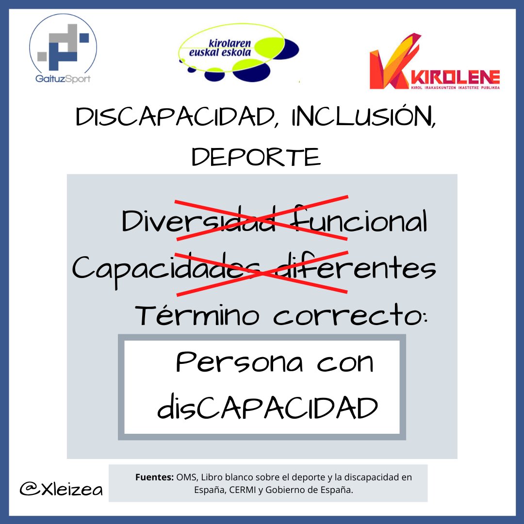 GaituzSport's tweet photo. Hoy reflexionamos sobre  términos q utilizamos cada día..Diversidad Funcional? Capacidades diferentes? Discapacidad?...@XLeizea nos lo explica y argumenta muy claro 👏👌en webinar #Discapacidad- #Inclusión-#Deporte organizado x @Kiroleskola https://t.co/Y59tUhJHxX @KiroleneKIIP https://t.co/d1B36PkU7C