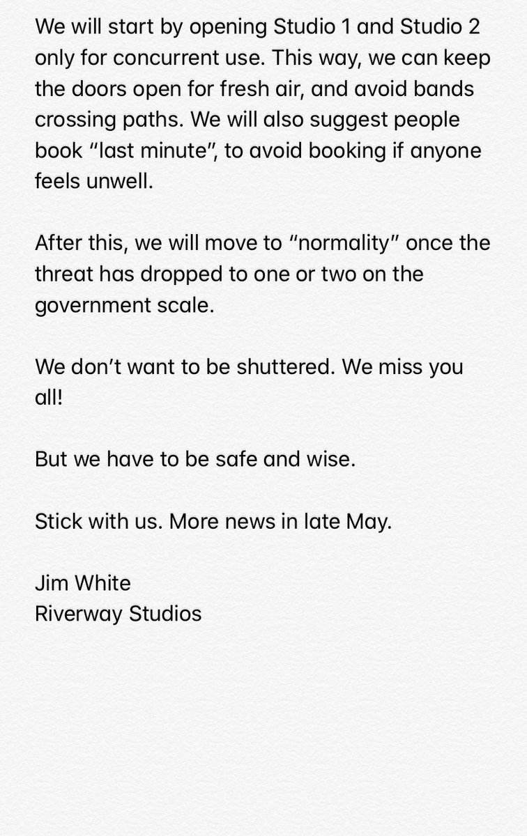 Important update. May 11th 2020
Hopefully see you all soon 
Jim 🎧 🎵 🎶