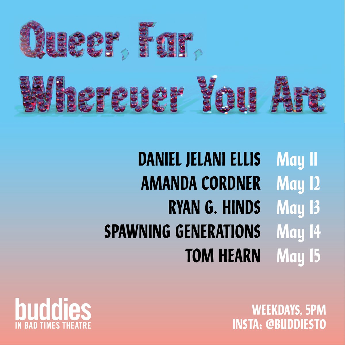 buddiesTO's tweet photo. Another week, another great lineup of artists taking to our Instagram - 5PM every day.

This week, we've got cabaret, comedy, theatre, and an author talk, with @danjelani, Amanda Cordner, @ryanghinds, @SpawnGen, and @Tomhearn.

https://t.co/hcC0Zeu415 https://t.co/5W08Nl8yfE