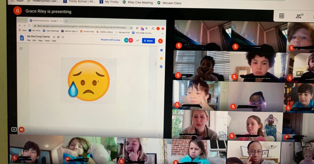 It was a jam-packed Morning Meeting! Got a giggle playing “Be the Emoji” from @MsDwightC and then saw some AMAZING talents for day 1 of our talent show: biking, pogo-sticking, and slack-lining! Can’t wait to see what tomorrow will hold! 💙 #TrinityLearns