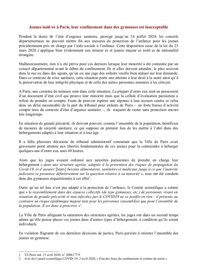legisti's tweet photo. Jeunes isolé·es à Paris, leur confinement dans des gymnases est inacceptable
▶️ https://t.co/hT6lYUFQVH
#MIE #MNA https://t.co/GEOF4uMGBU