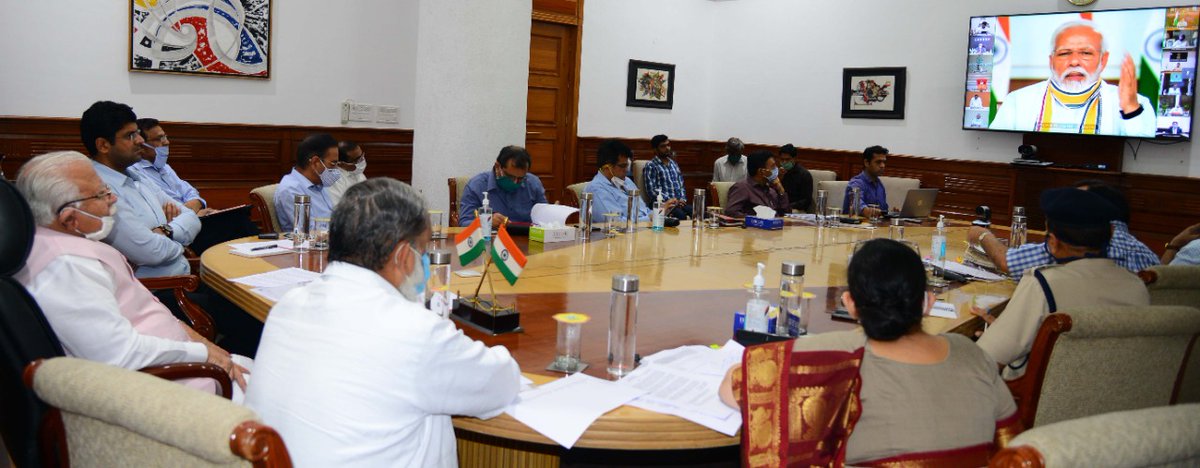 Dchautala's tweet photo. PM VC with States heads https://t.co/E7Dyr9B4yx