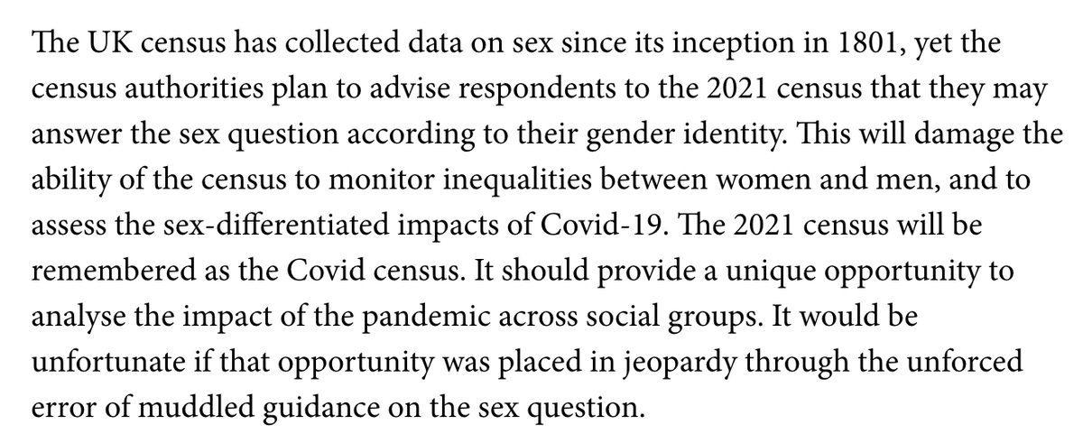 Professor Sullivan refers to guidance proposed to accompany the sex question in the 2021 census that will instruct respondents to answer based on their self-declared gender identity.  https://murrayblackburnmackenzie.org/2019/12/10/draft-guidance-under-consideration-for-2021-census-sex-question-summary-of-proposals/