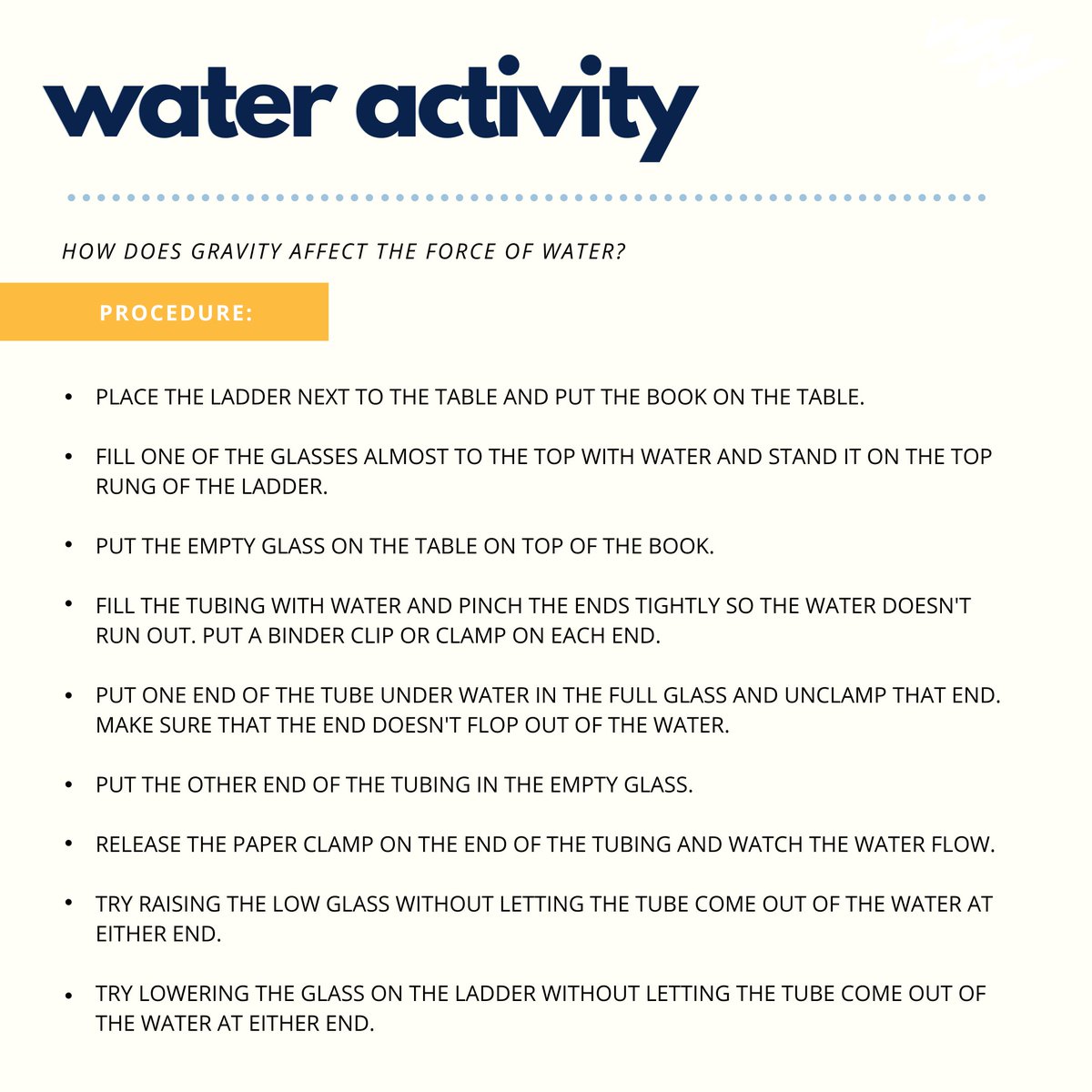 WesternWaterCA's tweet photo. Do your little ones know how gravity impacts the force of water?! Save and screenshot this fun water activity that will help them understand gravity's impact on water 💧 Thank you @mwdh2o for the activity idea! #WaterForKids https://t.co/PPfUK0oxGF