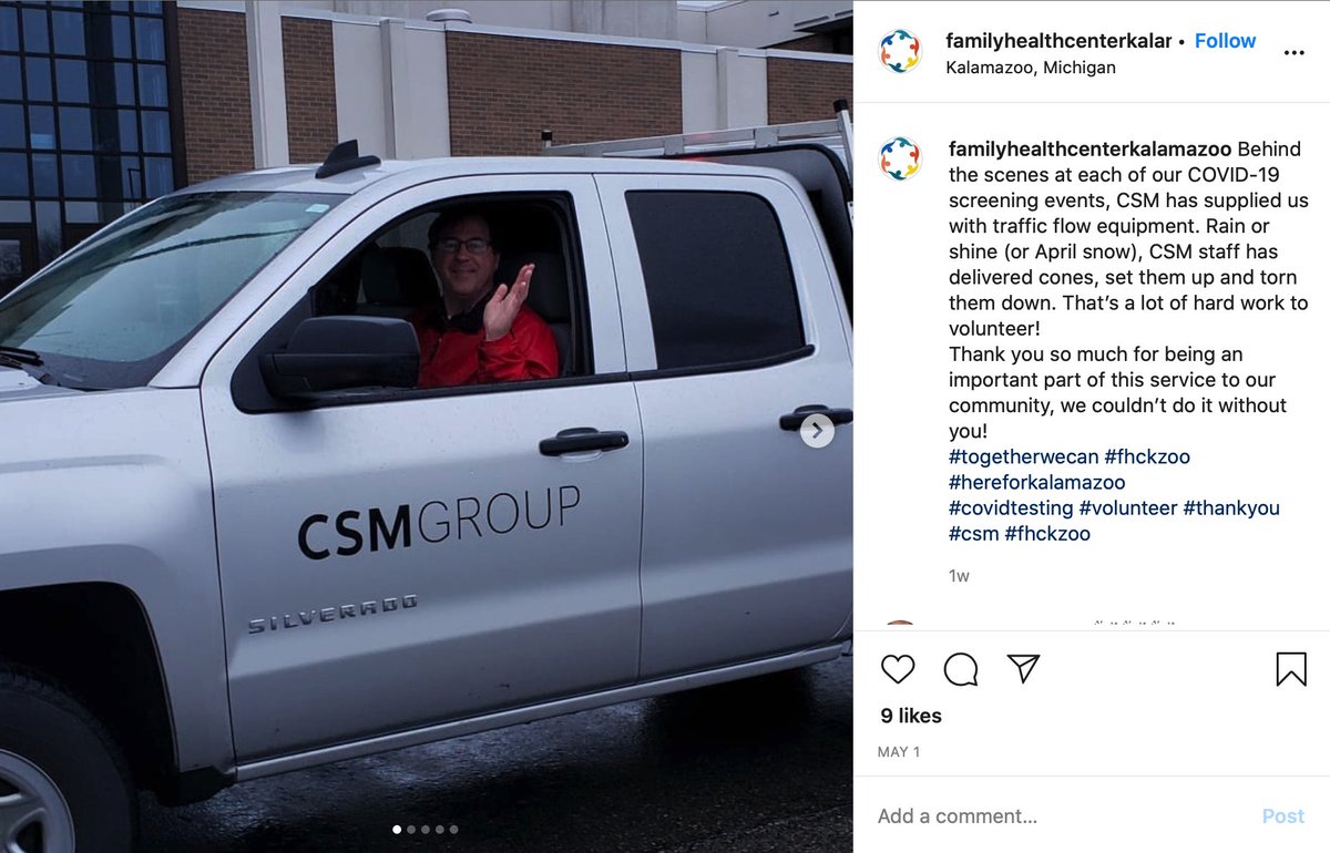 CSM_Group's tweet image. The relationships we have with our clients go beyond the projects we manage for them.

We are honored to be able to support the Family Health Center of Kalamazoo as they provide #COVID19 drive-thru testing services for our community.

#StopTheSpread #CSMGivesBack