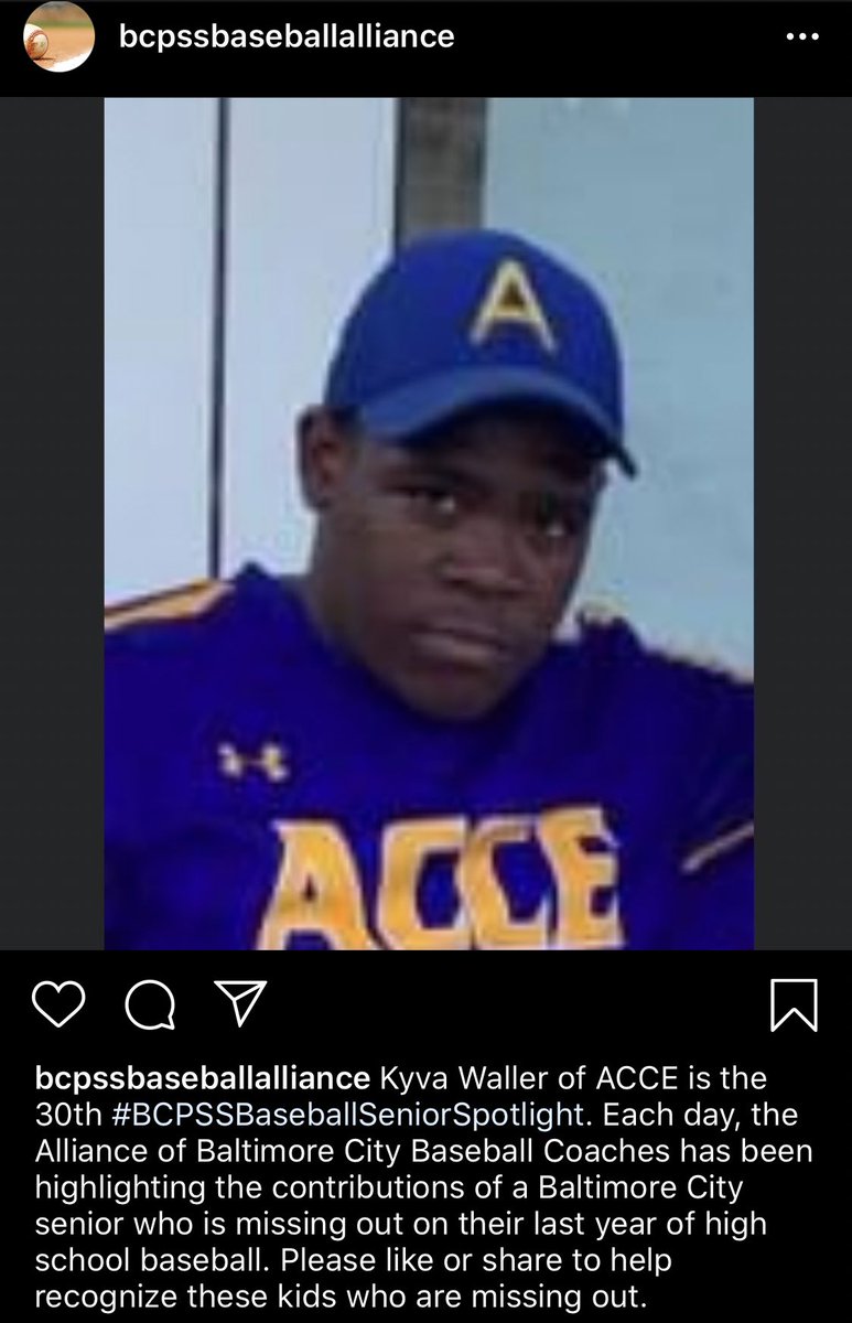 BCPSSBaseball's tweet photo. Kyva Waller of ACCE is the 30th #BCPSSBaseballSeniorSpotlight. Each day, @BcpssAthletics Baseball Coaches has been highlighting the contributions of a Baltimore City senior who is missing out on their last year of baseball. Please like or retweet!

From Coach Henning at ACCE: https://t.co/RlPD8d2uJ2