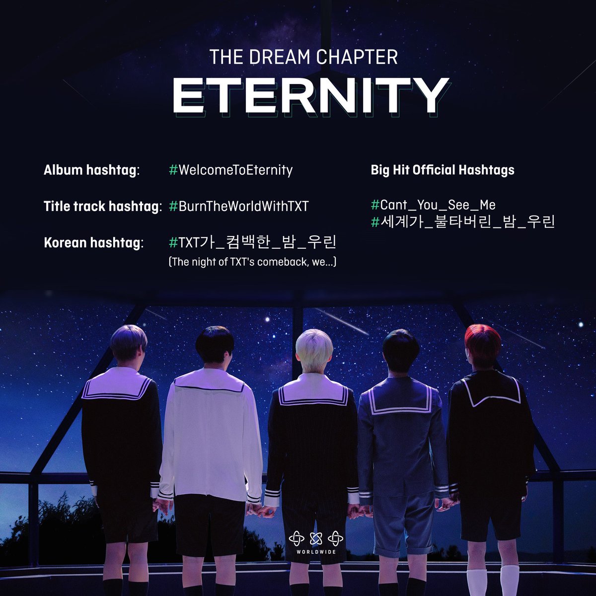 TXTMOAUK's tweet photo. 🌟NOTICE🌟
Combeback day is almost here!! MOA here are the decided hashtags to use on comeback day!
@TXT_members @TXT_bighit #7DaysToEternity #TXT_Eternity #TXT #TOMORROW_X_TOGETHER #투모로우바이투게더 https://t.co/soKoCgSjmw