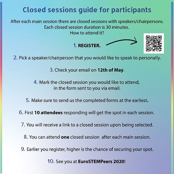 StemEuro's tweet photo. EuroSTEMPeers 2020 virtual meeting is special, as every general session will be followed by closed sessions with every speaker/chairperson. Each separate closed session capacity is 10.
Register here: https://t.co/cGQbGssmxm #closedsession #virtualmeeting #EuroSTEMPeers #STEMPeers https://t.co/ZU5xsgUflz
