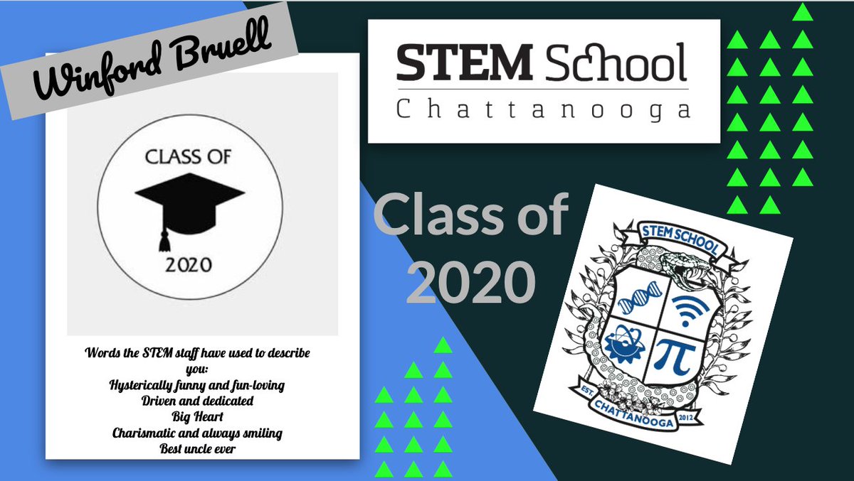 STEMcha's tweet photo. We have no photo available for a couple of our Class of 2020 seniors but STEM School Chattanooga is equally honored to recognize them. #STEMCha #STEMSchoolChattanooga #Classof2020 #quarantined #stemkidsarethebestkids #Sweet Victory #graceatkins #winfordbruell https://t.co/aFlnLmzPyU