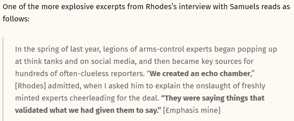 11)As mentioned above, Obama’s White House (&  @brhodes) also had a close relationship with Mousavian.Rhodes pursued his “echo chamber” with Mousavian and others. https://capitalresearch.org/article/iran-treaty-echo-chamber/