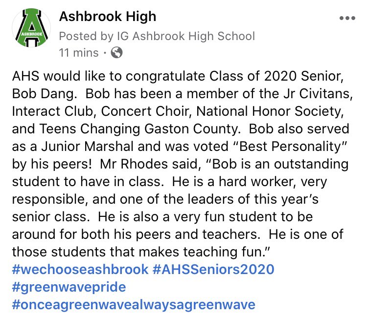 AshbrookHS's tweet photo. #wechooseashbrook #AHSseniors2020 #onceagreenwavealwaysagreenwave #greenwavepride https://t.co/fc3GekzlLp