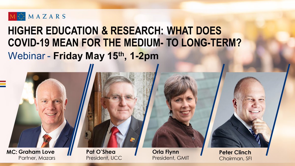 ForvisMazars_ie's tweet photo. Join our Webinar on Higher Education and Research.
Our expert panel will discuss the implications of #COVIDー19 and what we should be doing now to plan for the medium - to long-term. 
https://t.co/nDoCgLAfa3 
#HigherEducation @Graham_Love https://t.co/7K4kncm4er