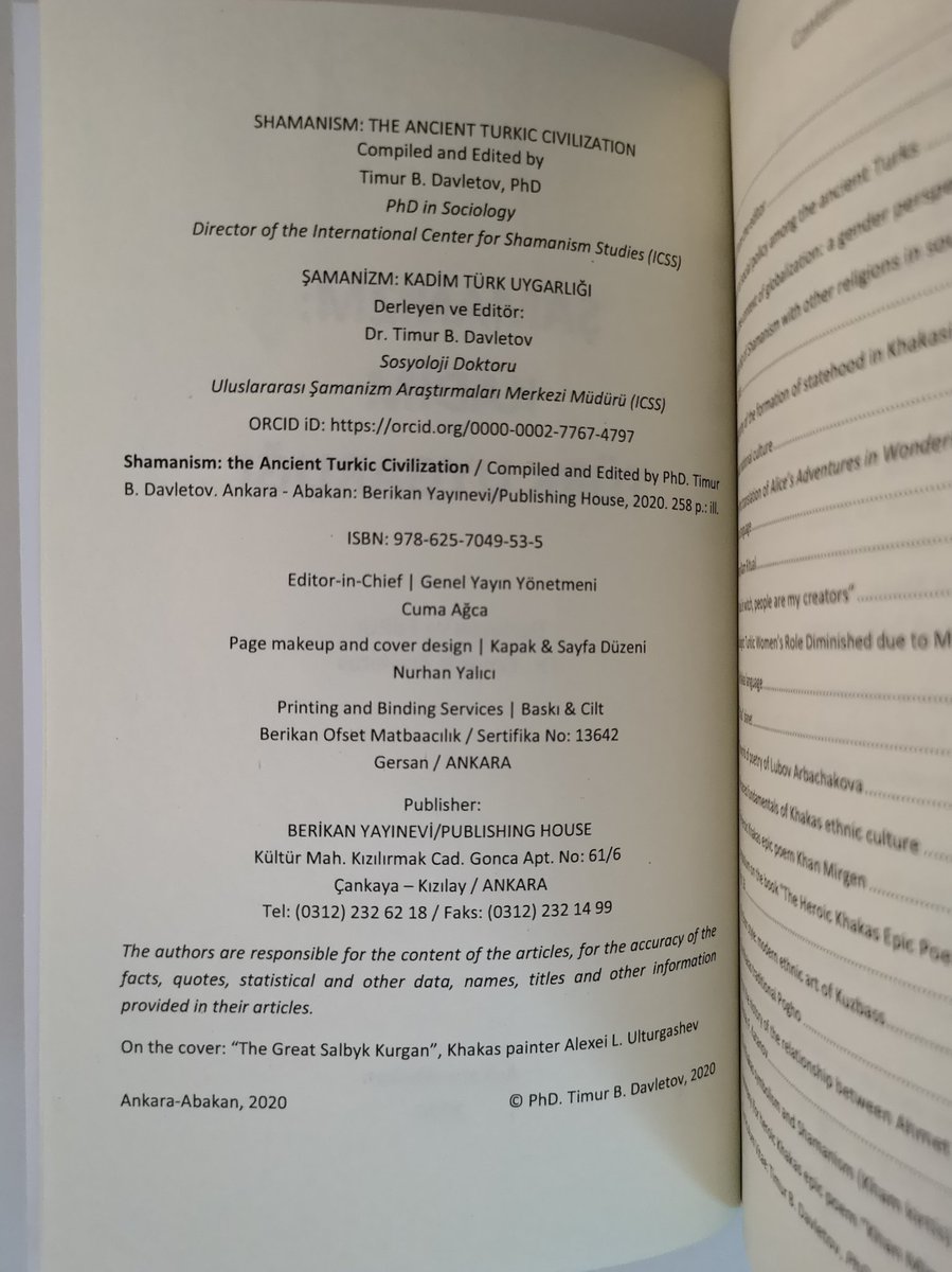 Shamanism: the Ancient Turkic Civilization // Compiled and Edited by Dr. Timur B. Davletov. (ISBN: 978-625-7049-53-5) Abakan-Ankara: Berikan Publishing House, 2020. 258 p.: ill.