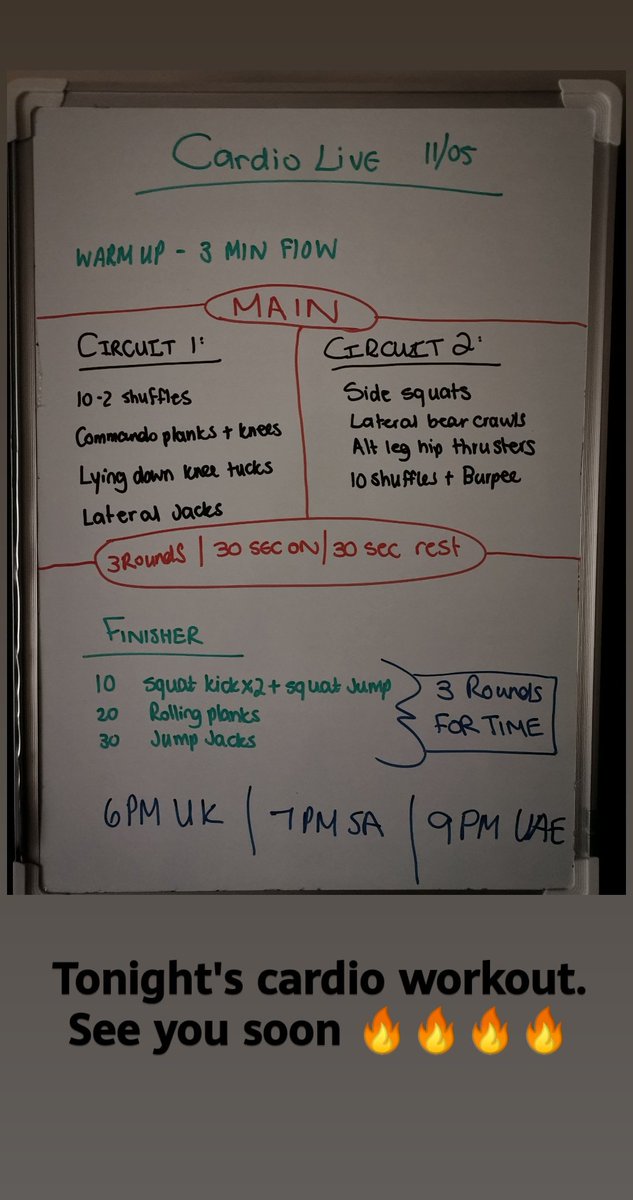 xTcUndacuva's tweet photo. Going live on IG in 2 hours for a cardio workout (tonight's workout in the pic below) come join me on @levelup_withme 

No weights needed, eeaassssyyyyy https://t.co/r7wUVrWnQ4