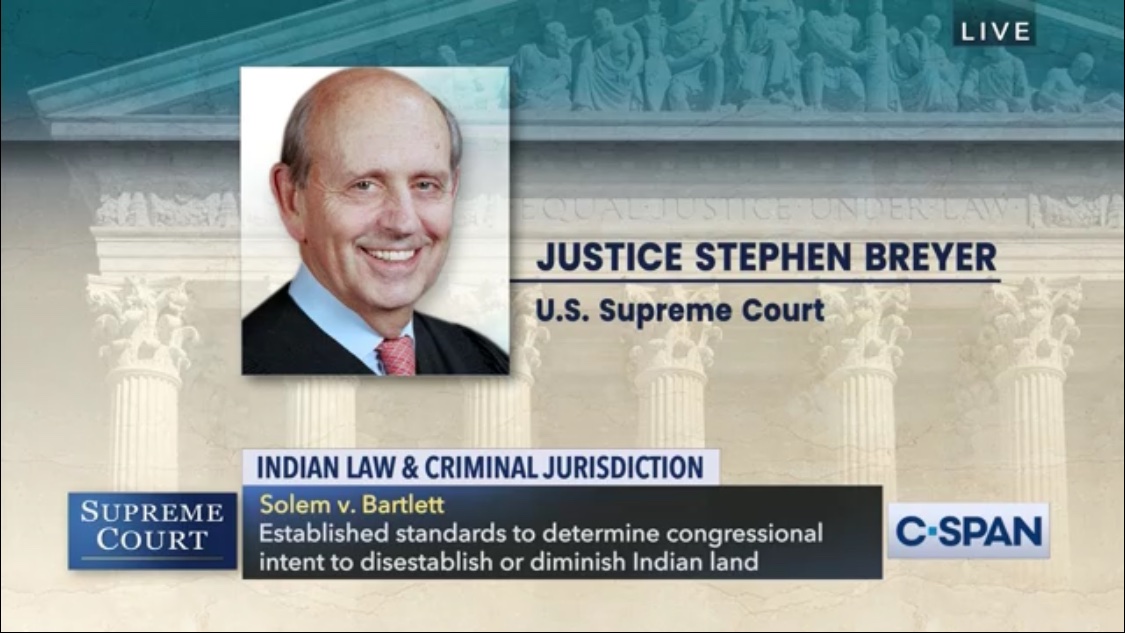 Justice Breyer asks what it would mean to overturn Solem v. Bartlett. "I don't know the history of every tribe in the United States...and I'm not sure that you do." Suggests a "parade of horribles" would follow a decision overturning tribal sovereignty in OK.