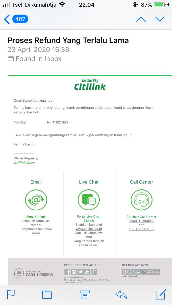 yus_widhi's tweet photo. email pertama bilang sudah di kirim form nya tapi salah alamat emailnya, dan sudah di bantu untuk rubah email yg benar (katanya), tapi sampe skrg email nya masih aja salah belom di ganti sampe punya 3 laporan begini, gimana @Citilink ? Ribet amat minta form doang https://t.co/LjrX2U7eLb