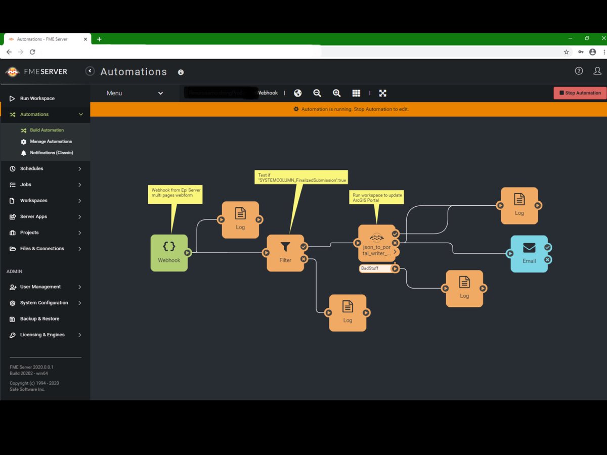 System integration using #FMEServer 2020 with webhooks and filters before data transformation. My job just got too easy 😁