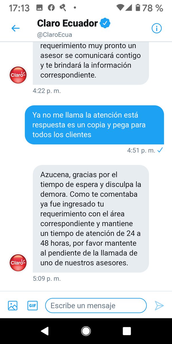 azuconavi's tweet photo. @ClaroEcua @Arcotel_ec @SecAnticorrup @DEFENSORIAEC @Conecel @SuperciasEC @EcuavisaInforma les envío en dos días diferentes lo que los asesores de Claro me envían la última es hace unos minutos en horario España una del 30 de abril y otra la de hoy https://t.co/11SvhpPzCW