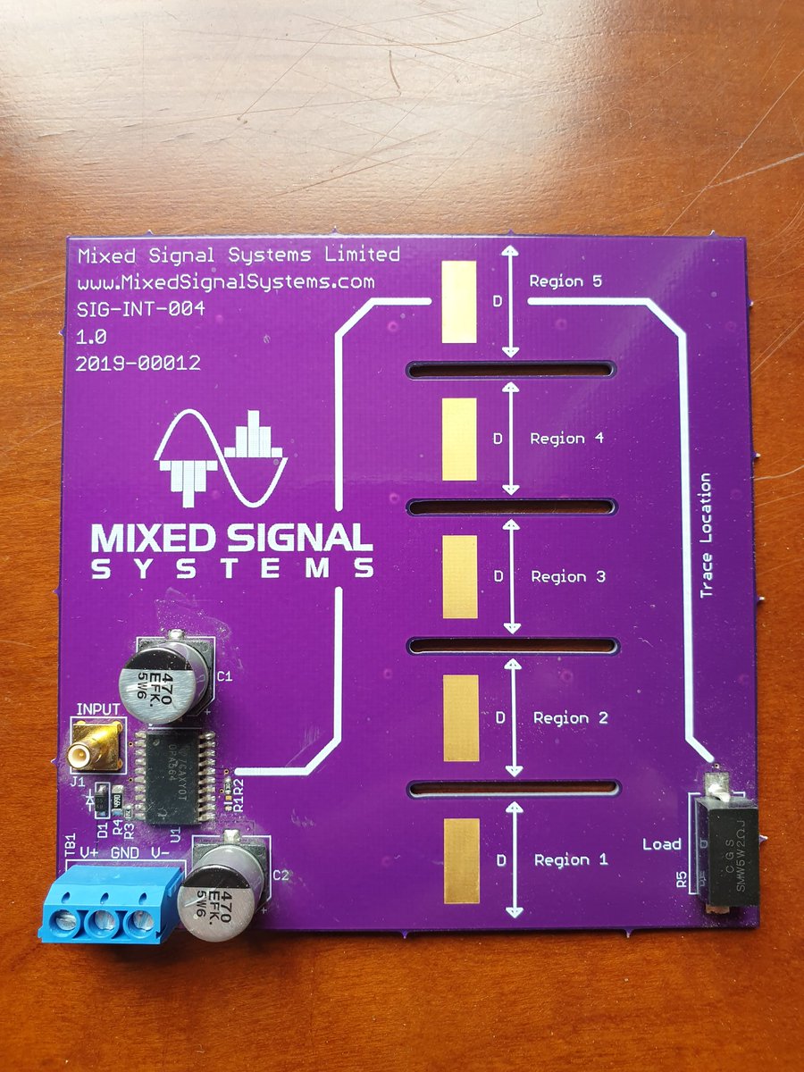 OLearyKieran's tweet photo. Here are pictures of two of the @oshpark PCBs that I discussed on @TheAmpHour this week. We use these in @MixedSignalSys Signal Integrity training courses to demonstrate crosstalk, plane splits and current distribution. I can do some training videos if there's interest. Thoughts? https://t.co/qJmBQmeBp8