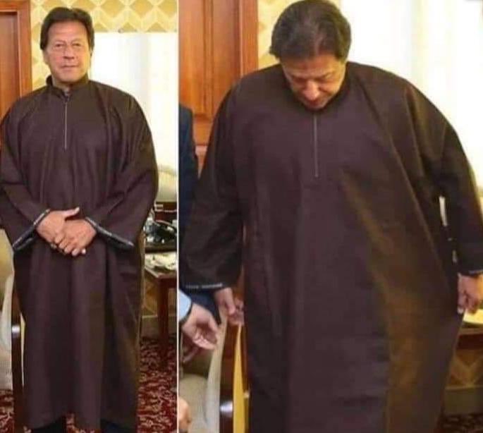 Itsme_Baseer's tweet photo. People seems to be making fun of this but I believe it is a Pheran, qamees that Kashmiri men wear. It's a great gesture of he wore that, can anyone confirm? 
@PTIofficial @ImranKhanPTI @SMQureshiPTI 

#Pehran 
#Kashmir
#Pakistan https://t.co/CUWB7yLMep