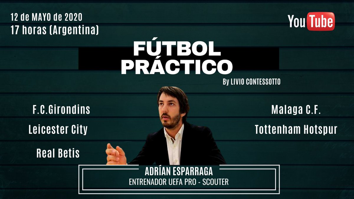 Para agendar:
Mañana martes 12 de mayo, a las 18 horas (hora Argentina), entrevista, charla, ponencia con <a href="/aesparraga/">Adrián Espárraga</a> .

<a href="/VicenMuglia/">Vicente Muglia</a> <a href="/marcelogantman/">Marcelo Gantman</a> <a href="/NacsportES/">NacsportES</a> <a href="/dflatorre/">Diego Latorre</a> @InStatFootball <a href="/Agenda_Futbol/">Agenda Fútbol®</a> <a href="/ninomangravita/">Nino Mangravita</a> <a href="/ibonlanda/">ibon Landa Aguirre</a> <a href="/ChavodiazDT/">Gustavo'Chavo' Díaz</a> <a href="/JCScouting/">Jose Castro</a> <a href="/Scout5continen/">Emilio Lorenzo</a>