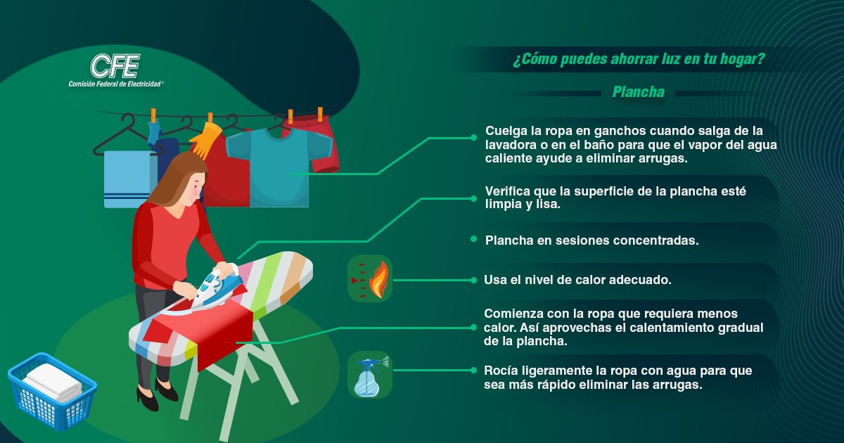 CFEmx's tweet photo. #AhorraEsCuando | Es probable que las camisas para la oficina estén guardadas, por lo que la plancha también se ha quedado arrinconada, pero no está de más darte unos consejos para ahorrar luz con este electrodoméstico. https://t.co/6C53ZqVKW1