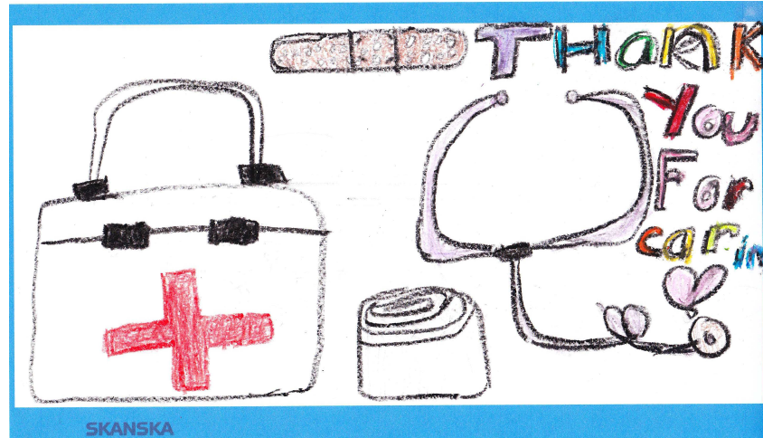 SkanskaUSA's tweet photo. Skanska kids are helping us thank our frontline healthcare workers around the U.S. with our art-lifting campaign. A special thank you to our clients at @Lee_Health in Fort Myers, FL. #healthcare #heroes #artlifting https://t.co/rqv5uVQLSo
