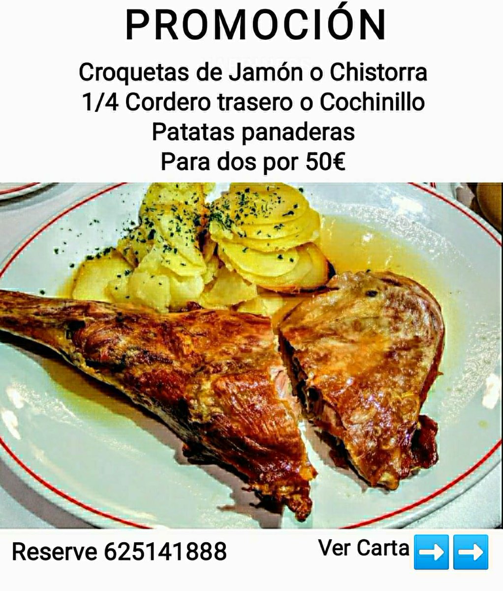 asadordeorgaz's tweet photo. PROMOCIÓN San Isidro
Les llevamos el menú a casa sin coste adicional: Croquetas de Jamón/Chistorra y 1/4 Cordero/Cochinillo para 2 por 50€
RESERVAR 625141888 https://t.co/KYfD8hdpU8