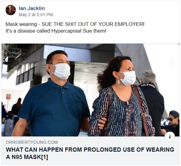 But this is NOT A RELEVANT STUDY to the discussion on surgical masks and hypercapnia. Surgical masks are looser fitting than respirators and allow much more air to move back and forth during breathing. Notice the masks worn in this video? Not N95s, despite the title. 13/